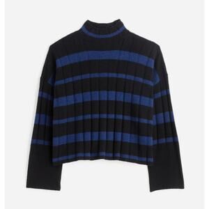 Madewell Ribbed Cashmere-Wool Blend Pullover Sweater WMNS S Cobalt Striped Knit